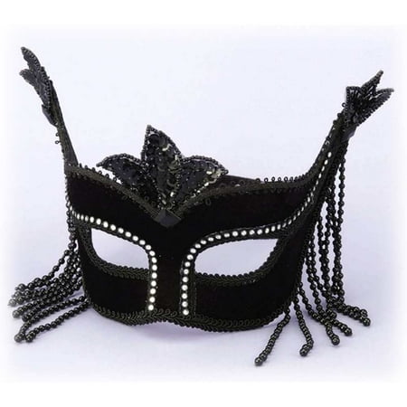 Black Sequin & Rhinestone Venetian Mask