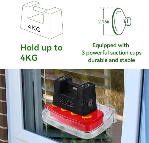 2 Pack Window Hummingbird Feeder with Strong Suction Cup, Plastic Hummingbird Feeders for Outdoors, Built-in Moat,Easy to Clean and Refil (10oz) (2, Red)
