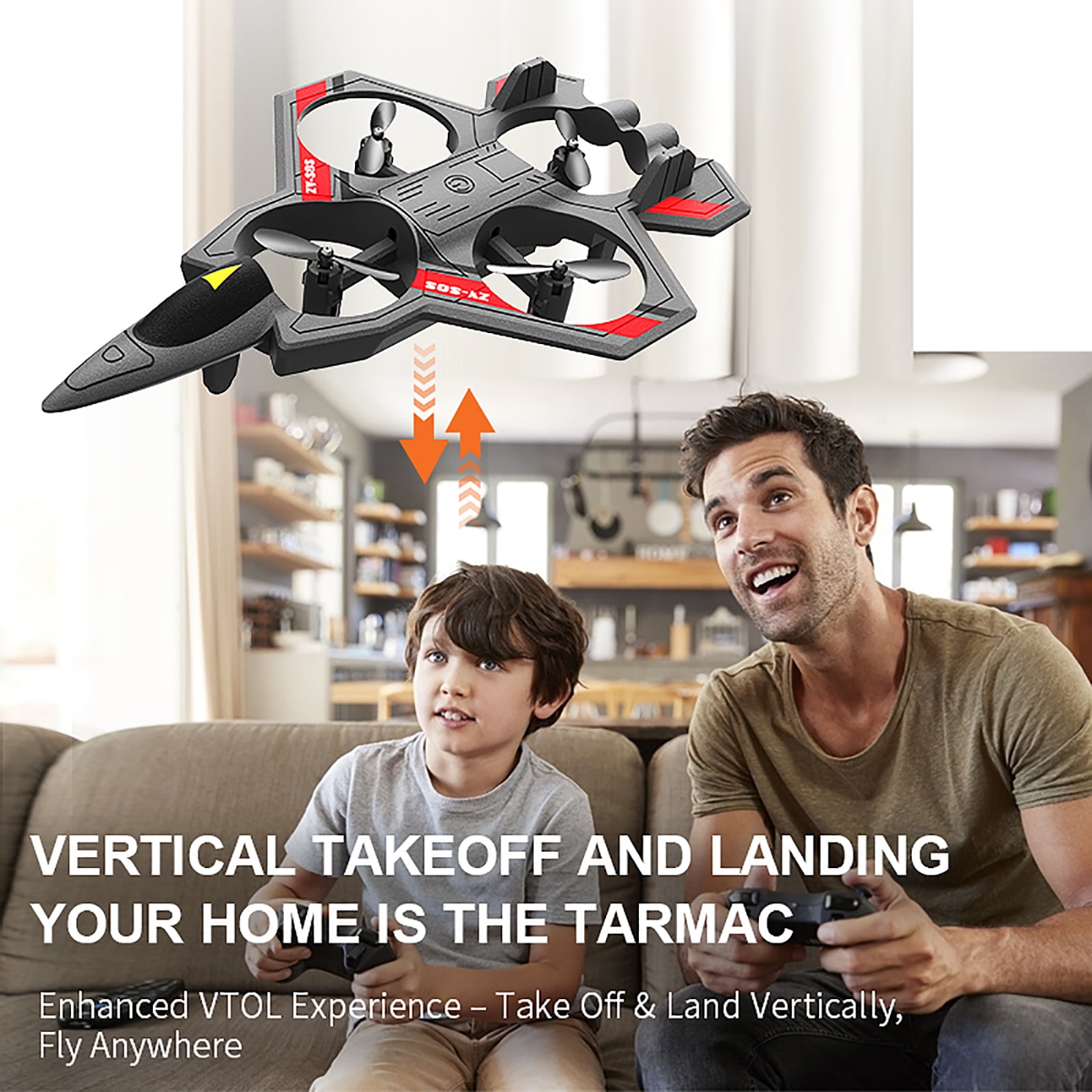 Remote Control Airplane, VTOL RC Plane with 360° Stunts & LED Lights, 2.4G 4-Channel Fighter Jet Drone with Altitude Hold & Easy One-Key Operation for Beginners