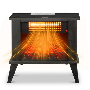 Ktaxon 15" Electric Fireplace Heater, Freestanding Wooden Fireplace Stove with 3D Realistic Flame, Overheat Protection, 1000W Portable Electric Heater for Indoor Bedroom Office Home, Black