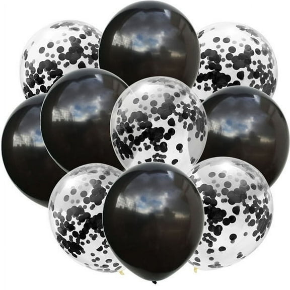 Firefly Hope 50PCS Black and Black Premium 12 Inch Confetti Balloons, Bulk Party Balloons for Birthday & Bridal Shower Decor