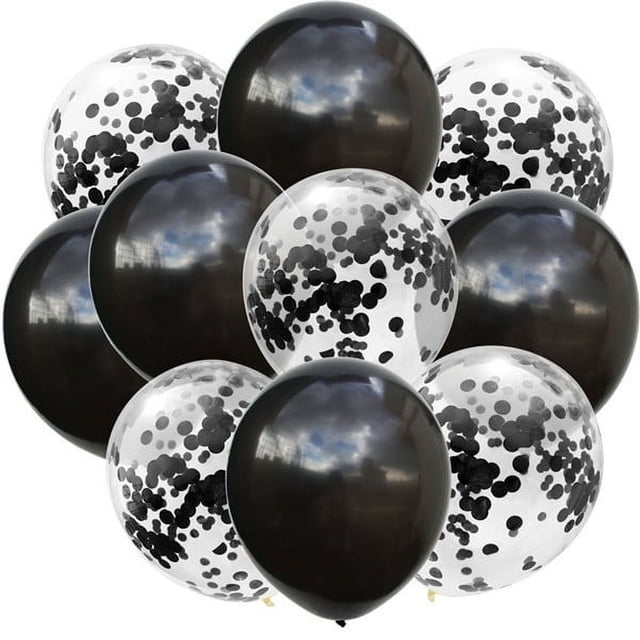 Nvzi 50 globos de confeti negros y negros, globos de fiesta de cumpleaños premium de 12 pulgadas, globos a granel para despedida de soltera, decoración de fiesta de graduación