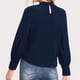 thumbnail image 4 of Camisa de mujer Pequeño cuello alto Agujero trasero Linterna Manga larga Gasa Suelta Mujer Jersey casual Azul oscuro M, 4 of 6