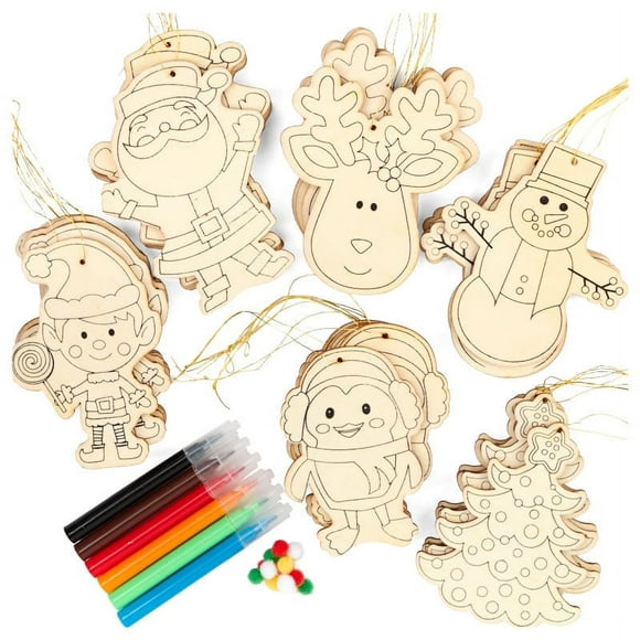 Unleash Creativity with 30 Unfinished Wood Christmas Winter Themed Ornaments: Kid's DIY Holiday Fun by Factory Direct Craft