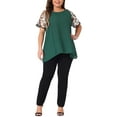 thumbnail image 2 of Agnes Orinda Women's Plus Size Sheer Mesh Panel Crochet Raglan Short Sleeves Blouse 3X Dark Green, 2 of 4
