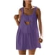 thumbnail image 1 of ICHUANYI ClearanceWomen's Fashion Sports Color Hollow Loose Strap Round Neck Dress Shorts Set(Purple, XXL) ICHUANYI WER20232080502295, 1 of 7