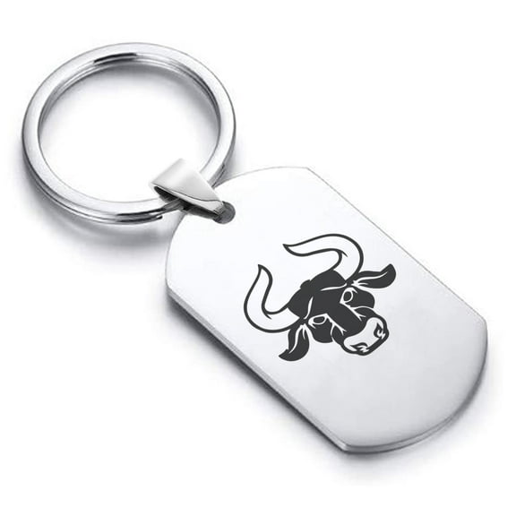 Stainless Steel Taurus Zodiac (Bull) Dog Tag Keychain Circle Ring