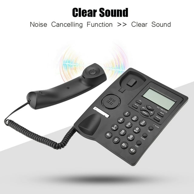 Corded Telephone, ASHATA DTMF / FSK LCD Display Table Telephone Analogue, Noise Canceling Fixed Telephone Landline Telephone With Wire 3 Group Alerts For Home / Office