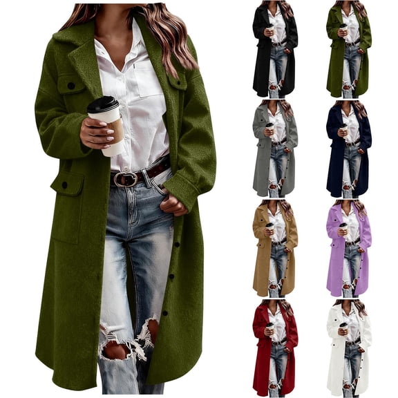 qucoqpe Womens Long Wool Pea Coat Notch Lapel Single Breasted Trench Coat Fall Winter Clothing for Women