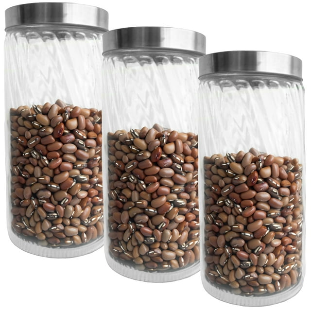 JS Gourmet - Set of 3 Embossed Glass Containers with Airtight Lid, 2100ml Capacity