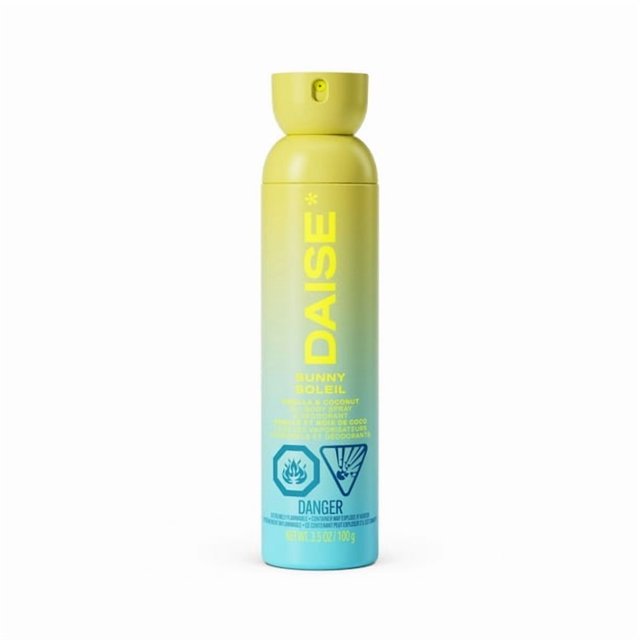 DAISE Sunny Daise All Body Spray & Deodorant in Vanilla & Coconut for 24h Freshness, 3.5 oz/120 ml, aerosol, perfume, scent