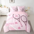 thumbnail image 2 of Feelyou 3D Tennis Print Bedding Comforter Set 7pcs for Kids, Modern Sports Game King Bedding Sets, Kawaii Pink Ball Reversible Bed Sheets, Microfiber Bedroom Decor, 2 of 8