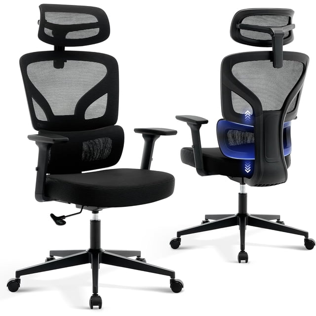 Office Chair Ergonomic Desk Chair - Home Mesh Office Desk Chair with Adjustable Lumbar Support, High-Back Computer Gaming Chair with Headrest 3D Armrests, Rolling Swivel Task Chairs for Home, Office