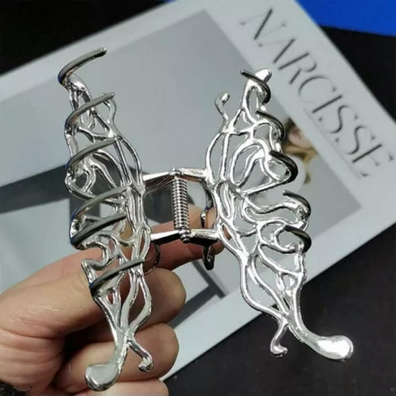 HOOUN Metal Liquid Butterfly Hair Claw Clip For Women Back Head Grab Hair Clips Decor-Silver
