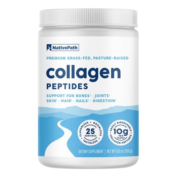 NativePath Collagen Peptides Powder, Grass-Fed Hydrolyzed Type 1 and 3, Unflavored, 25 Servings