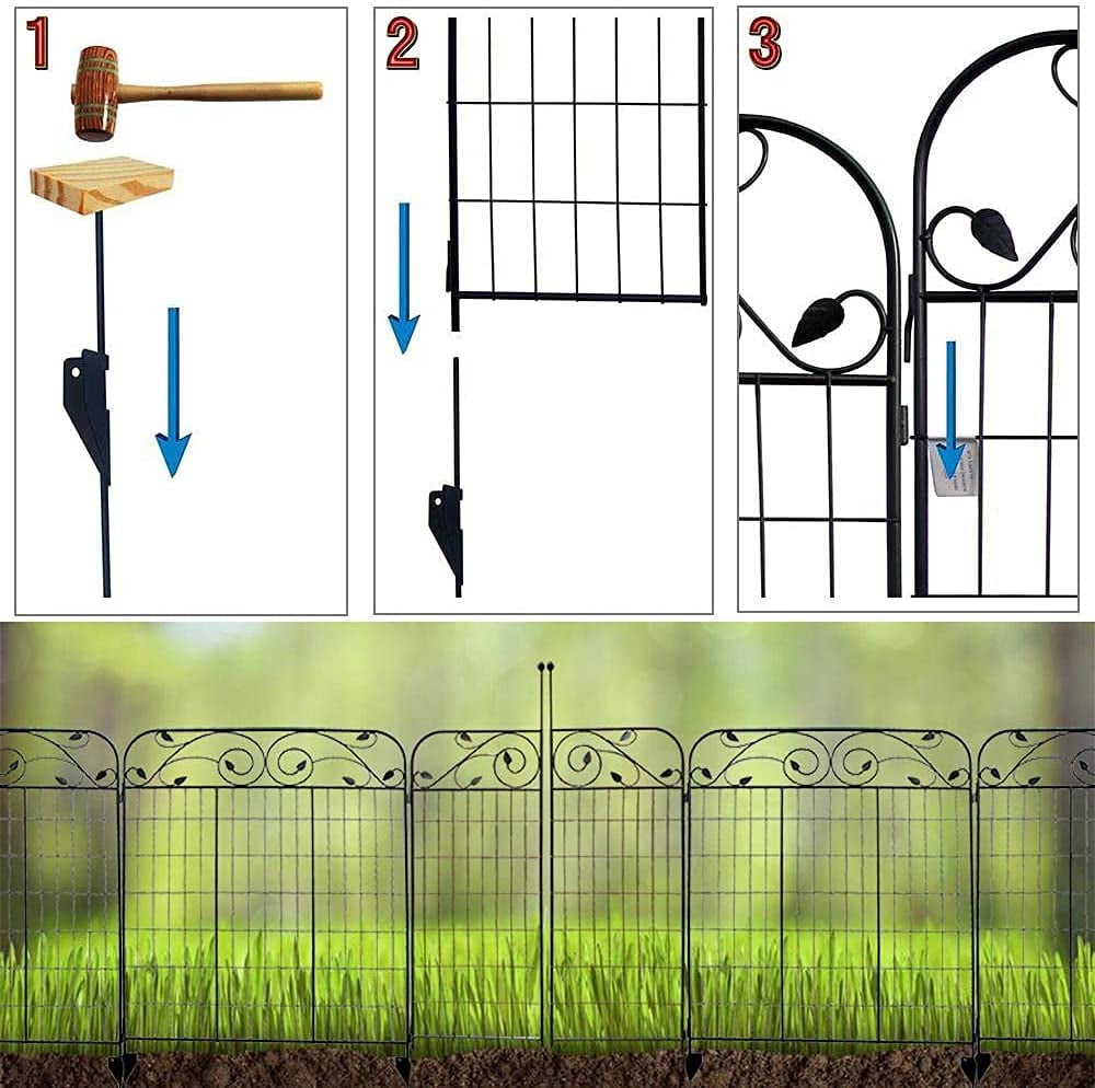 Black Coated Steel Decorative Garden Fence Gate with 8 Leaves, 44x36 Inches