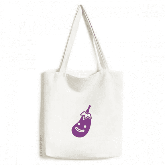 Vegetable Expression Happy Eggplant Body Tote Canvas Bag Shopping Satchel Casual Handbag