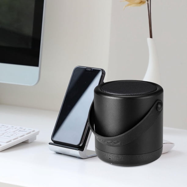 Altavoz portátil de bolsillo de metal, ligero, 7x7,4 cm, para exteriores e interiores, con línea asa de transporte, recargable Negro