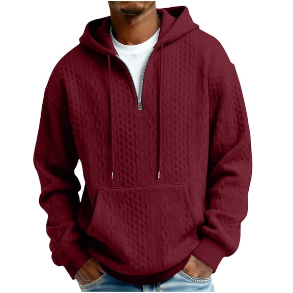 Fewfanhot Sweatshirts for Men Quarter Zip Long Sleeve Hoodies Winter Fall Casual Loose Fit Hooded Pullovers