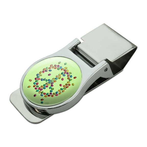 Lady Bug Rainbow Peace Sign Satin Chrome Plated Metal Money Clip