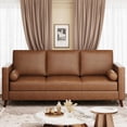 thumbnail image 5 of 81" Leather Couch for Living Room, Mid Century Modern 3-Seater Sofa with Deep Seat, Faux Leather Sofa for Apartment, Home Office, Brown, 5 of 7