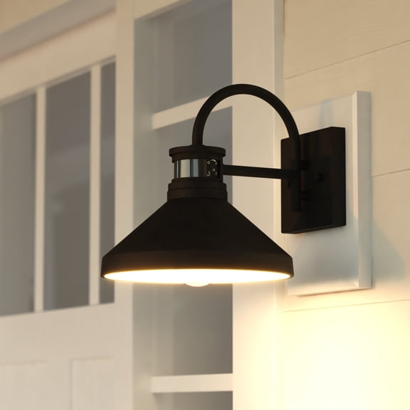 VAXCEL Highland Park Matte Black White Motion Dusk to Dawn Outdoor Wall Light