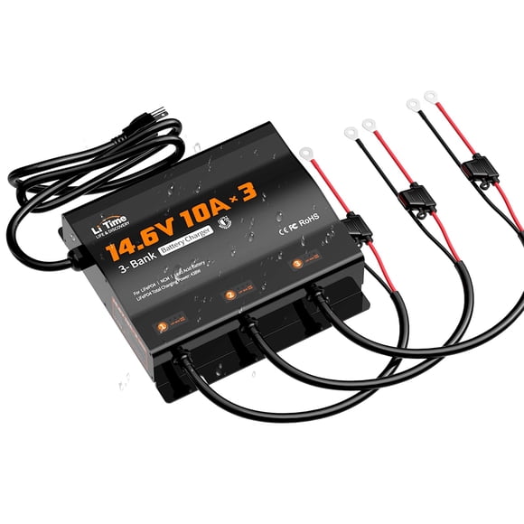 Cargador de baterías Litime 14.6 V de 3 bancos, 10 A, impermeable