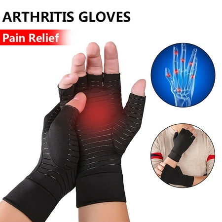 Arthritis Compression Gloves - Best Medical Copper Glove Guaranteed to Work for Rheumatoid Arthritis, Carpal Tunnel, RSI Osteoarthritis & Tendonitis Open in Fingers Fingerless Fit Size (Best Treatment For Arthritis In Fingers)