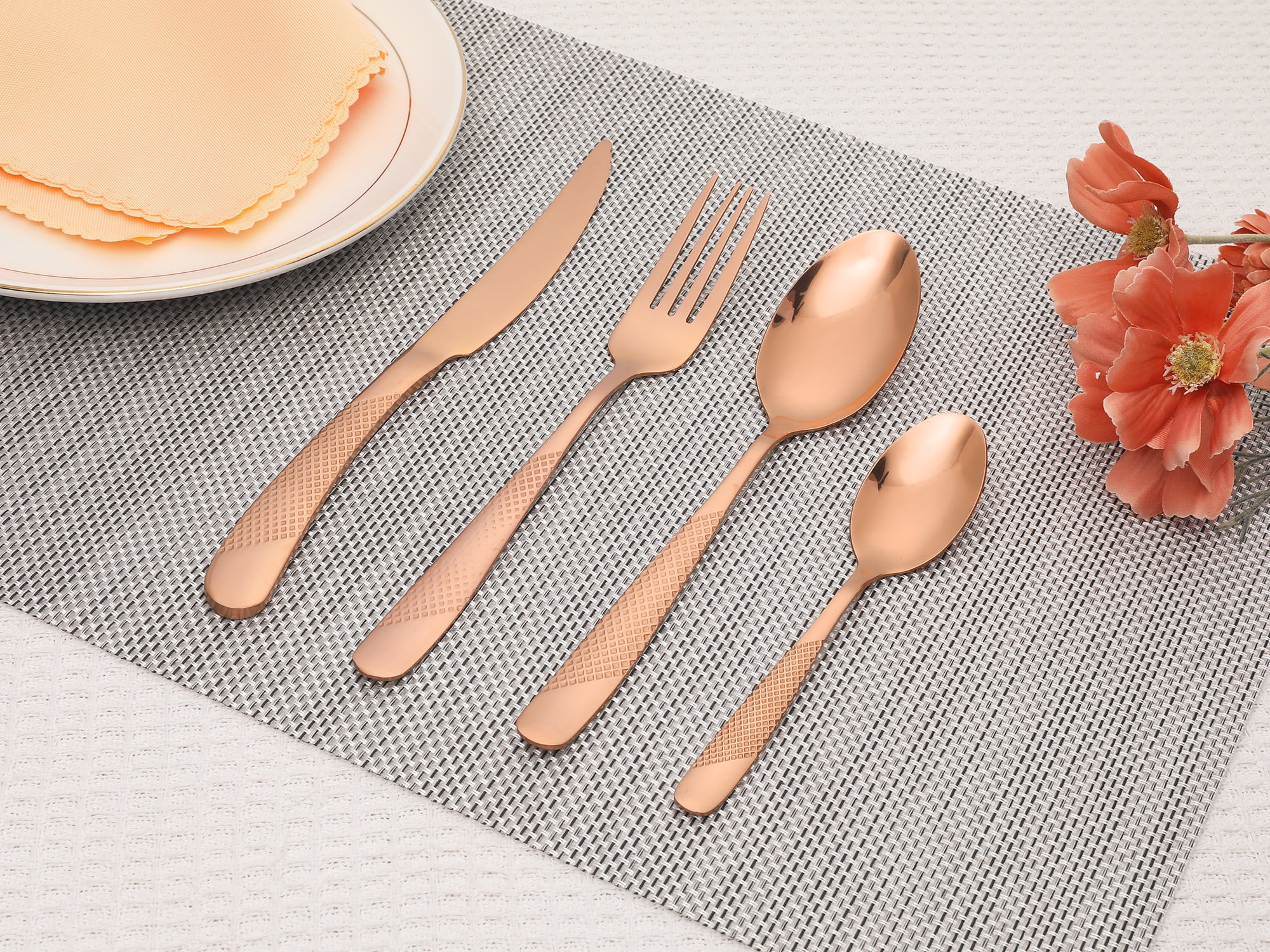 Unique Bargains Stainless Steel Flatware Set Rose Gold 24 Pcs