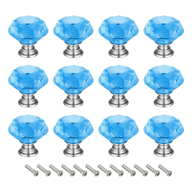 Paquete de 12 perillas de cristal de 30mm en forma de diamante azul claro