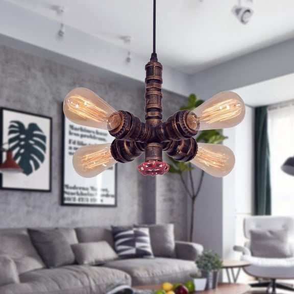 Retro Iron Ceiling Pendant Light Hanging Lamp Steampunk Water Pipe Chandelier
