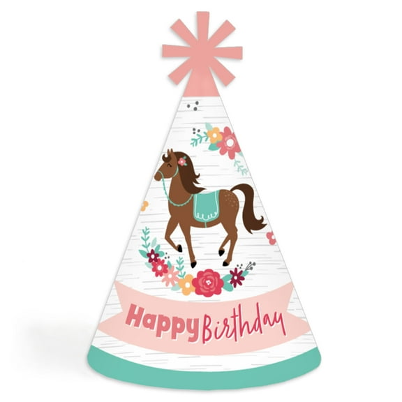 Big Dot of Happiness Run Wild Horses - Cone Happy Birthday Party Hats for Kids and Adults - Set of 8 (Standard Size)