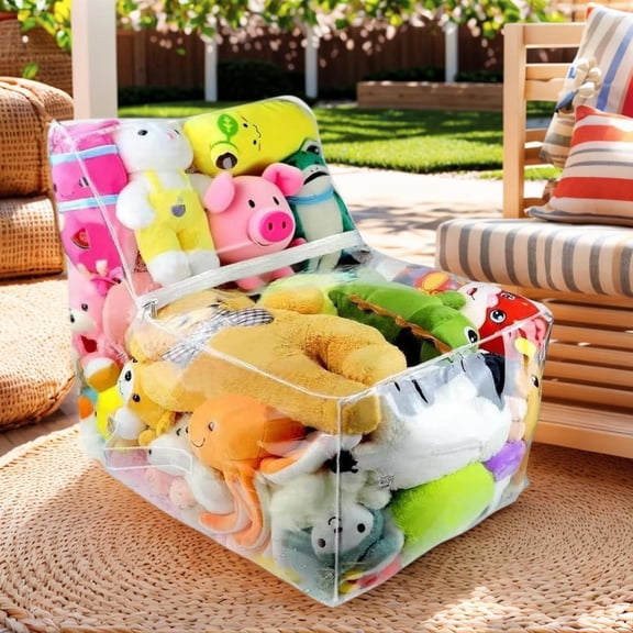 Clear Stuffed Animal Bean Bag Chair Cover Waterproof Large Stuffable Beanbag Chair Cover Creative PVC Plush Toys Storage for Organizing Human Rooms Soft Stuff Animal, 17.72"x23.62"x23.62", Clear