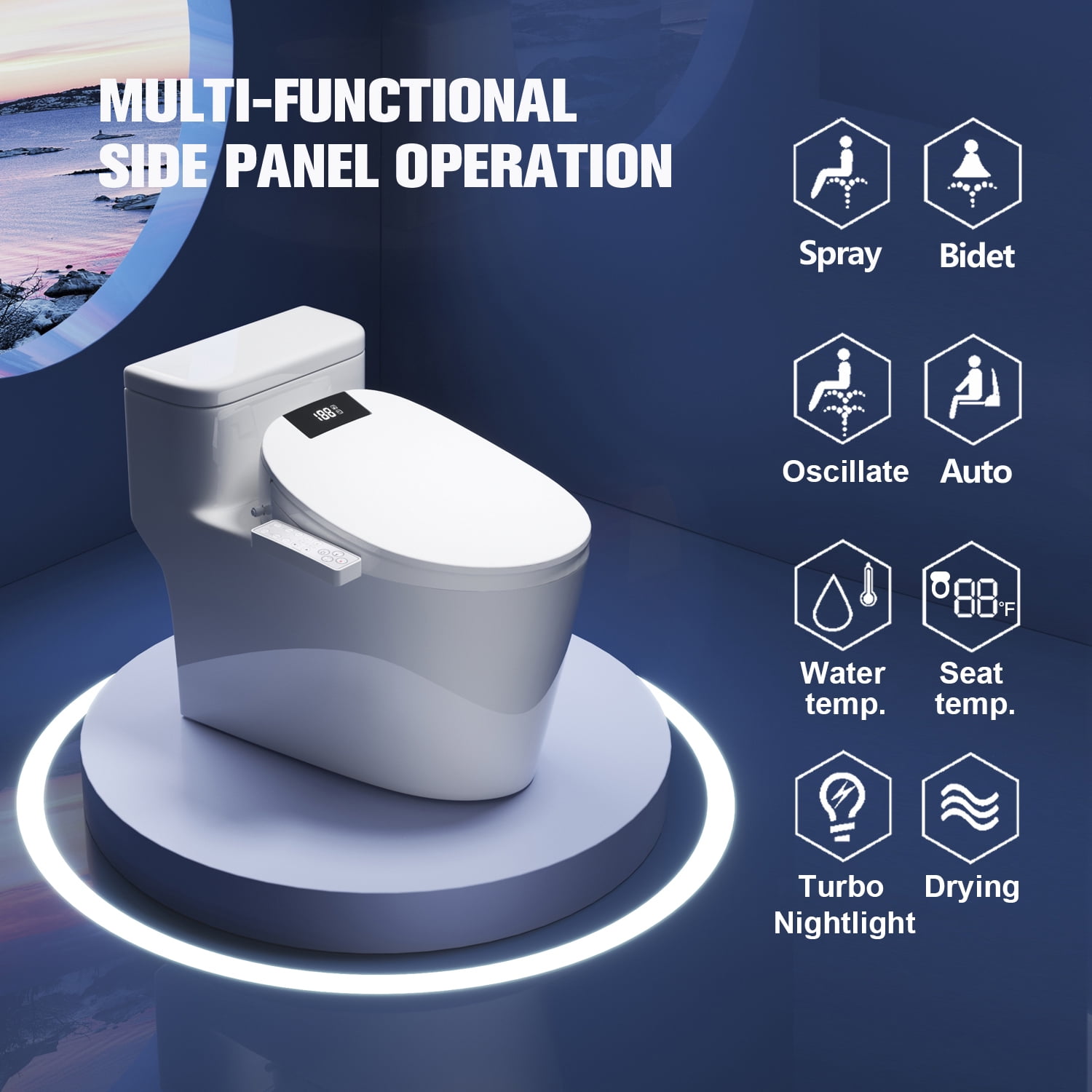 WLJBIDET Electric Bidet with Heated Toilet Seat, Warm Water, Air Drying, Fixing Panel Control
