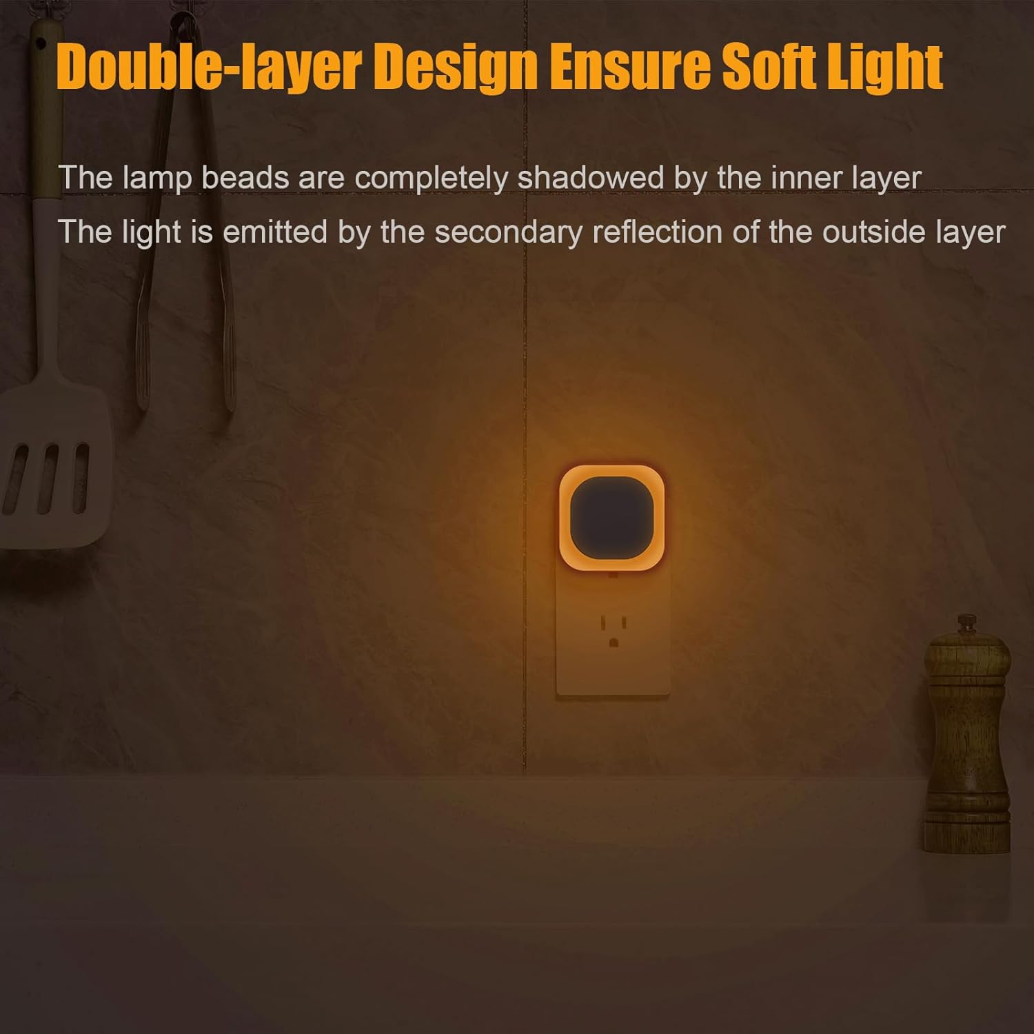 2 Pack Amber Night Light, Dusk to Dawn Sensor, Warm Glare-Free Reflected Glow, 3-Level Dimmer, Auto On/Off, Plug-in LED Nightlight for Bedroom, Kids, Bathroom, Sleep, Baby Nursery, Toddler