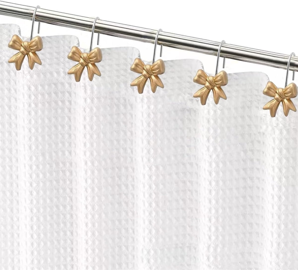 Bow Knot Shower Curtain Hooks,Rustproof Shower Hangers,Pack of 12 Resin Bow Curtain Hooks for Bathroom,Room,Art Decors (Gold)