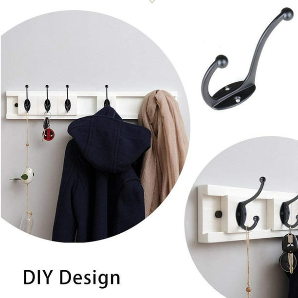 Black Coat Hooks Wall Mounted, Heavy Duty Hardware Robe Hooks Decorative,  for Hanging Coats Towel Cubicle Classroom Kitchen Bath Backpack Hat Hook 3  Prong Coat Hooks (6 Pack) 