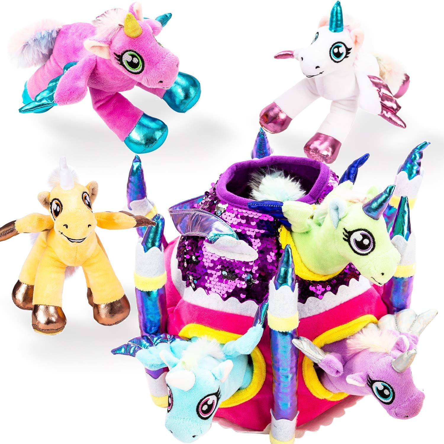 JOYIN Play-act Unicorn Plush Castle House with 6 Unicorn Plush Toys Stuffed Animal Gift for Girls