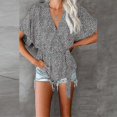 thumbnail image 1 of Ladies Short Sleeve Bandage Tunic Blouse Boho Beach Chiffon Tops V Neck Work T-shirt Tee_Gift Of G, 1 of 5