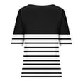 thumbnail image 4 of ameIAEA Women Short Sleeve Striped Shirts Round Neck Loose Tunic Tops Summer Button Blouses, 4 of 5