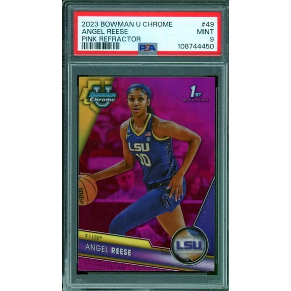 Angel Reese Card 2023 Bowman U Chrome Pink Refractor #49 PSA 9