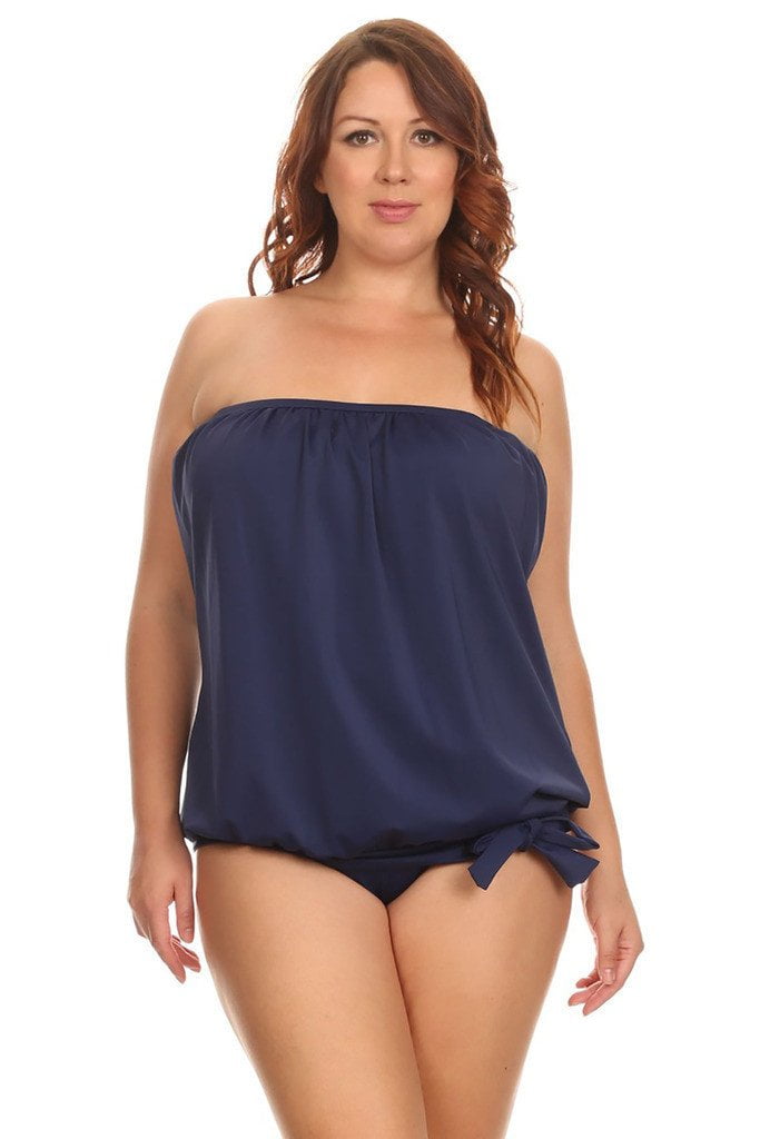 womens plus size navy strapless bandeau blouson tie tankini set plus size bandeau swimsuit