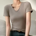 thumbnail image 2 of Uaswgudfs Women's Solid Top Cute Spring/Summer Tops V Neck Short Sleeve T Shirts Loose Fit Casual Basic Shirts Top Tees 2025, 2 of 3