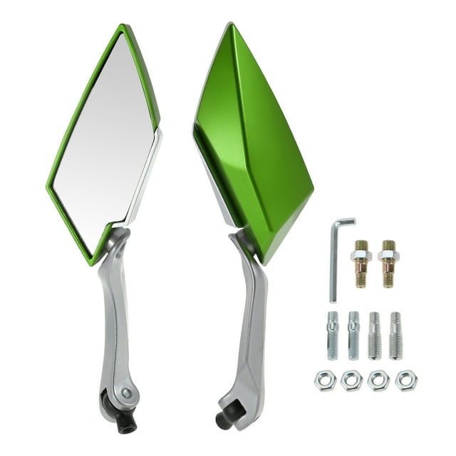 Espejos retrovisores universales ajustables para motocicleta Unique Bargains, espejos laterales de extremo de barra, montaje de aluminio y plástico, 1 juego verde M8/M10, forma prismática
