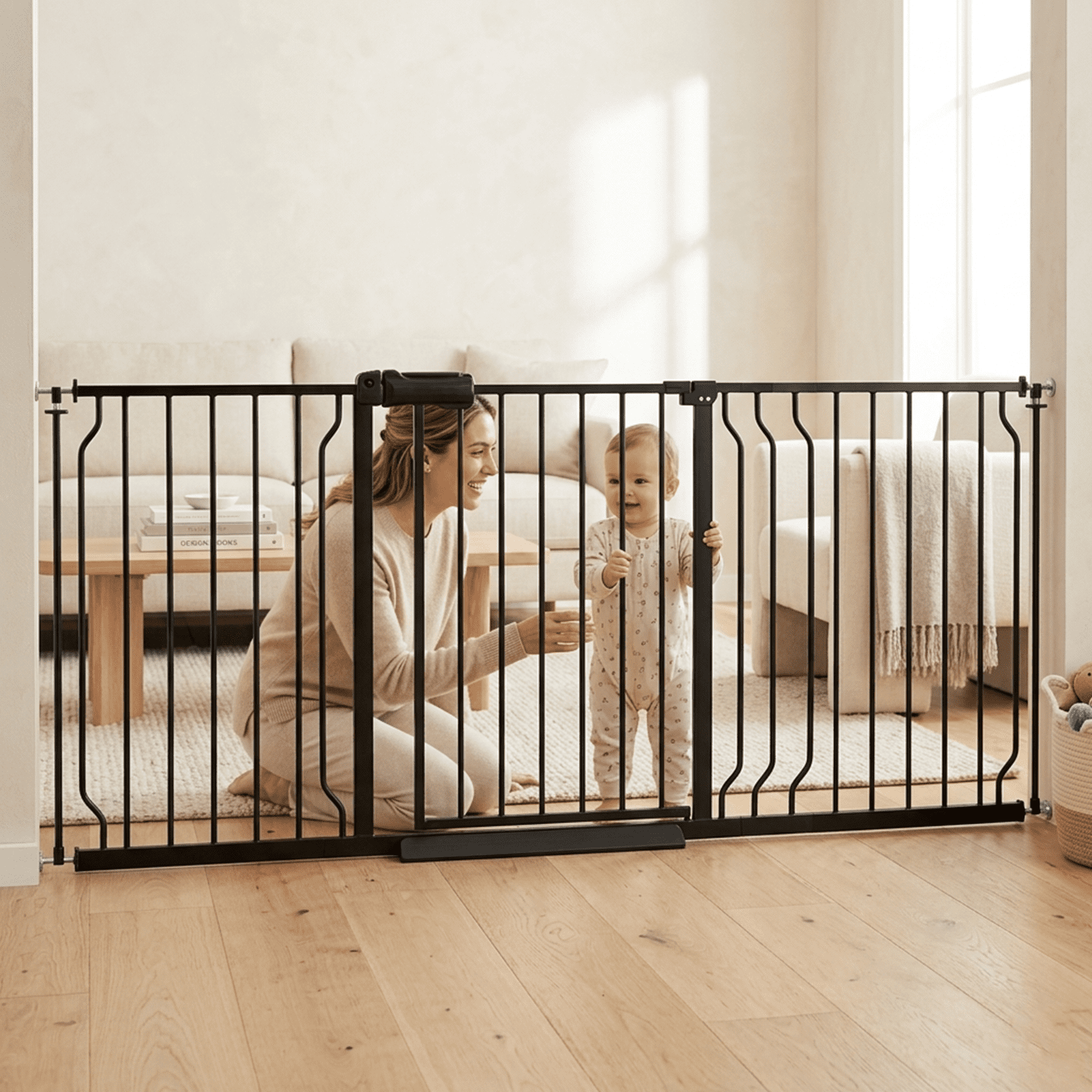 40 Tall Baby Gate for Stairs & Doorways 52-62 Adjustable Safety Pet Gate No-Drill Pressure Mount Metal Barrier with Auto Close Door Child & Pet Protection Black