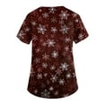 thumbnail image 4 of Inglocry Christmas Scrubs Women's Snowflake Christmas Tree Print Nursing Uniform Plus Size V Neck Short Sleeve Nurse Shirt with Pockets Wine XL, 4 of 4