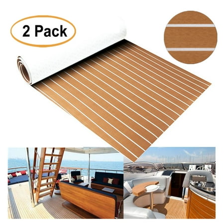 2Pcs 91''x35'' Marine Boat Yacht Sheet EVA Foam Faux Teak Decking Sheet Self-Adhesive Mat - Brown with White