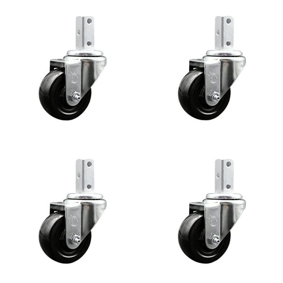 3.5 Inch Hard Rubber Wheel Swivel 7/8 Inch Square Stem Caster Set Service Caster
