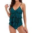 thumbnail image 2 of Women Plus Size Tankini Swimsuits Tummy Control Two Piece Bathing Suit Ruffled Flounce Swimwear S-XL, 2 of 8