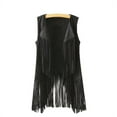 thumbnail image 4 of Womens Fringe Cardigan Suede Open Front Lightweight Sleeveless Cowgirl Style Vest Tassels Waistcoat Outwear Tops, 4 of 5